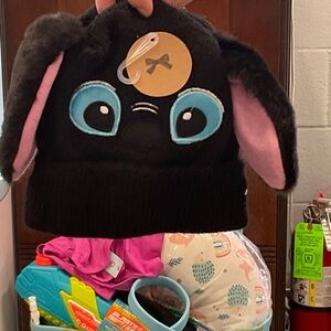 Black Plush Animal Hat with Blue Eyesinspired hat winter